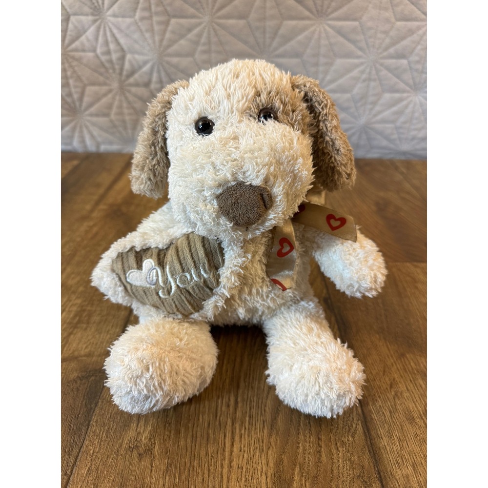 Dan Dee Collectors Choice Plush Puppy Dog 9 Inch Cream Brown Heart Love‎ You